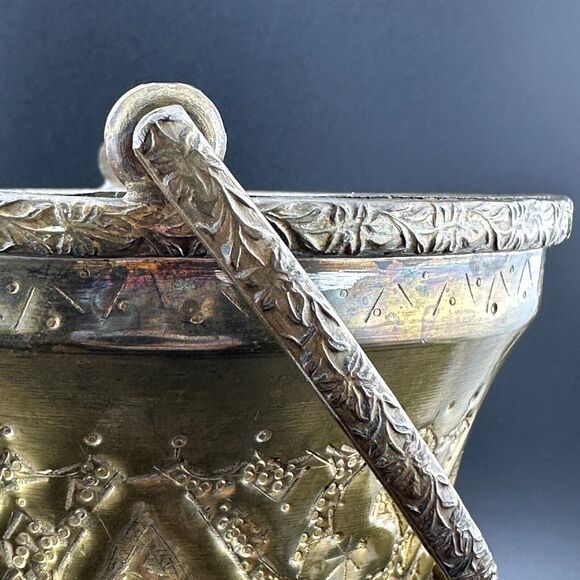 Small Vintage Rustic Brass Metal Bucket with Handle Hand Hammered Decor 5.5" H - Picture 6 of 10